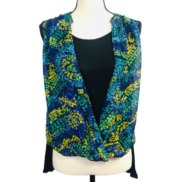 Jazz Lynn Blue & Green Print Sleeveles Blouse​​ - Picture 1 of 2